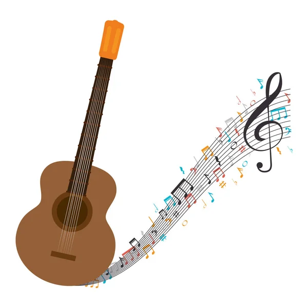 Guitare acoustique avec notes musicales — Image vectorielle