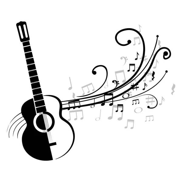 Guitarra acústica con notas musicales — Vector de stock