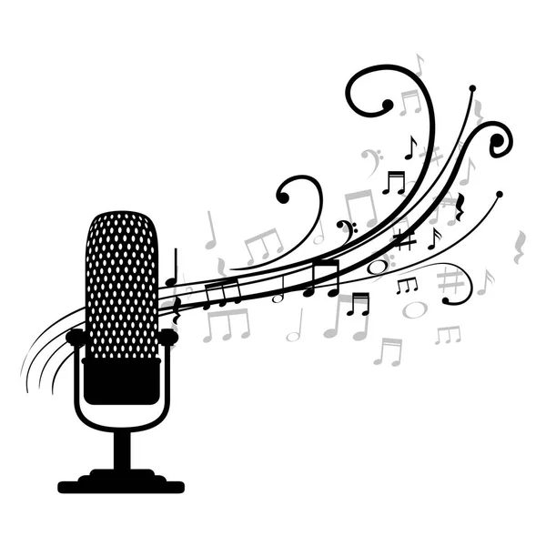 Microphone rétro avec motif musical — Image vectorielle