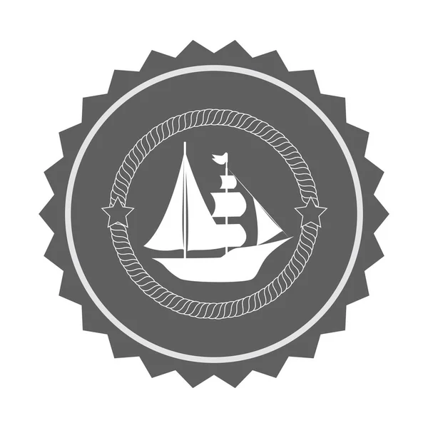 Icona emblema marittimo barca a vela — Vettoriale Stock