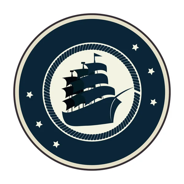 Icono emblema marítimo velero — Vector de stock