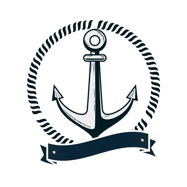 Âncora ícone emblema marítimo — Vetor de Stock