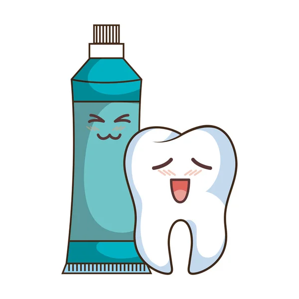 Dent personnage drôle avec dentifrice style kawaii — Image vectorielle