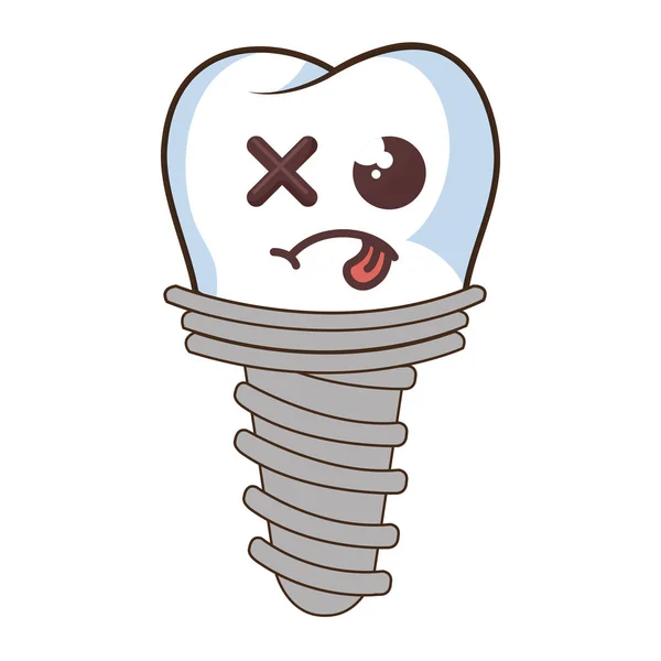 Dental implant grappige tekenstijl kawaii — Stockvector