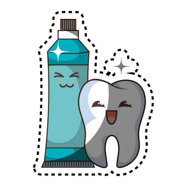 Dent personnage drôle avec dentifrice style kawaii — Image vectorielle
