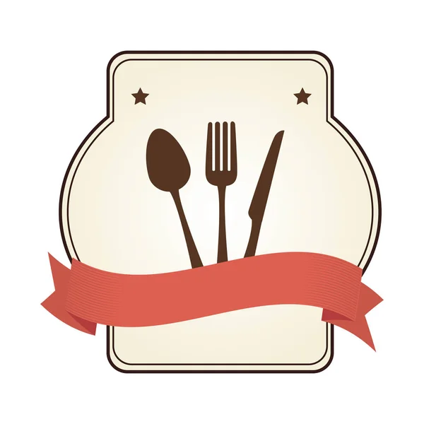 Emblema del restaurante con cubiertos — Vector de stock