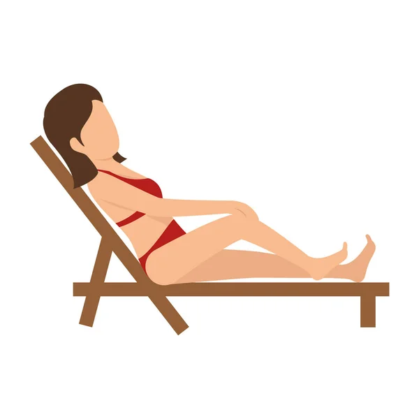 Mujer relajarse en la silla de playa — Vector de stock