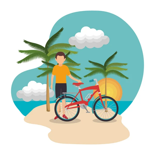 Ciclismo en la playa — Vector de stock