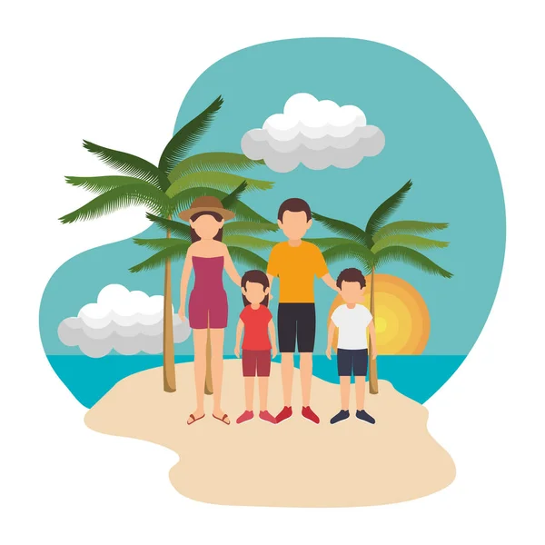 Cute family member on the beach — Stock Vector