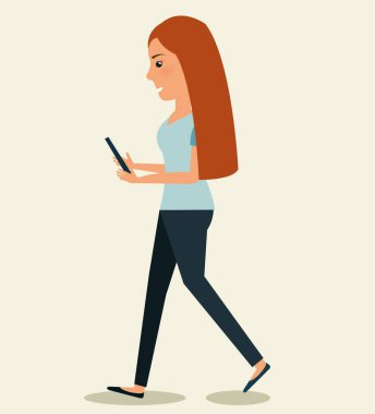 Akıllı telefon avatar karakteri kullanan genç kadın