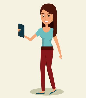 Akıllı telefon avatar karakteri kullanan genç kadın