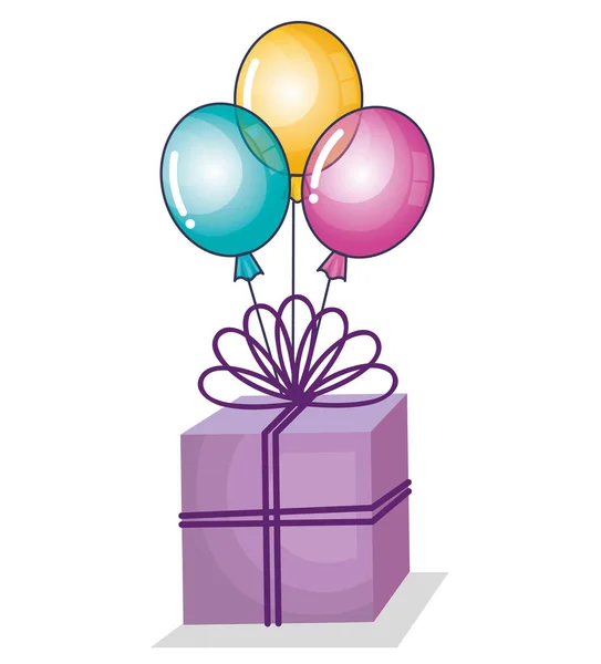 Feliz cumpleaños fiesta invitación con globos aire y regalo — Vector de stock