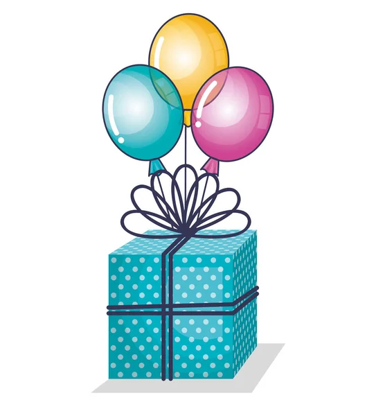 Buon compleanno invito festa con palloncini aria e regalo — Vettoriale Stock
