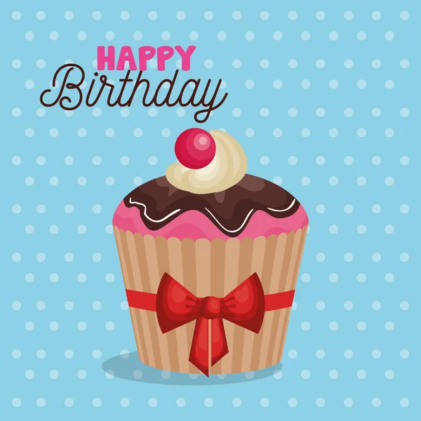 Gelukkige verjaardagsuitnodiging voor feest met zoete cupcake — Stockvector