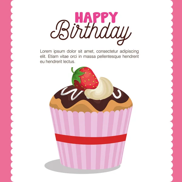 Bonne invitation de fête d'anniversaire avec cupcake doux — Image vectorielle