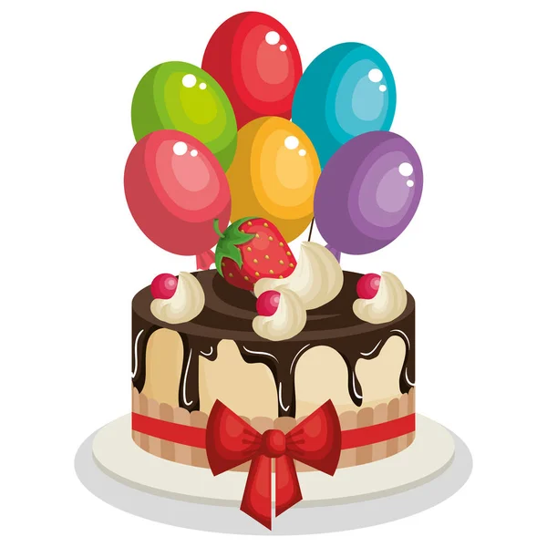 Zadowolony urodziny zaproszenie z słodkie ciasto — Wektor stockowy