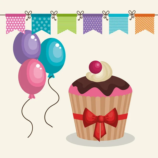 Felice invito alla festa di compleanno con dolce cupcake — Vettoriale Stock