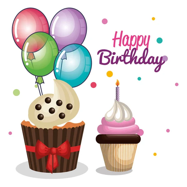 Felice invito alla festa di compleanno con dolce cupcake — Vettoriale Stock