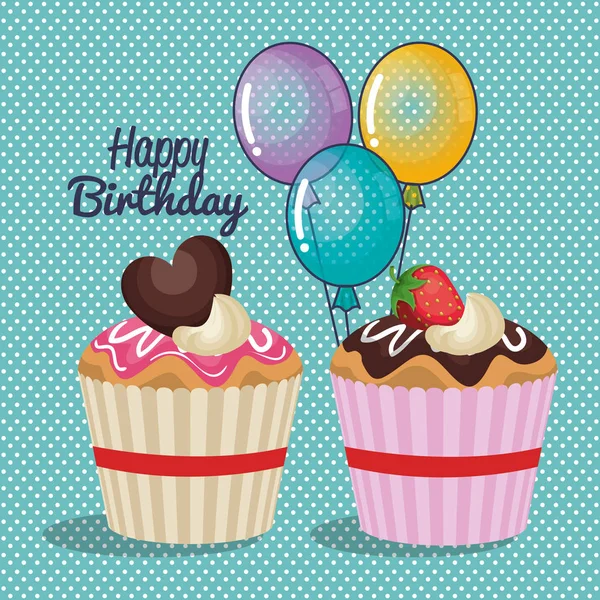 Feliz aniversário festa convite com cupcake doce —  Vetores de Stock