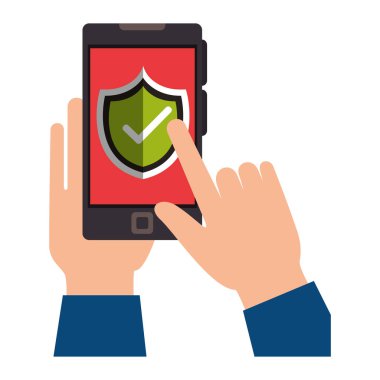 Güvenlik kalkan izole simgesi ile Smartphone aygıtı
