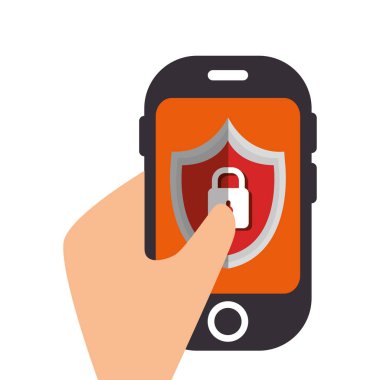 Güvenlik kalkan izole simgesi ile Smartphone aygıtı