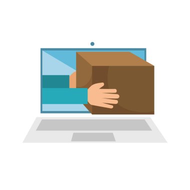 karton kutu izole simgesi olan dizüstü bilgisayar