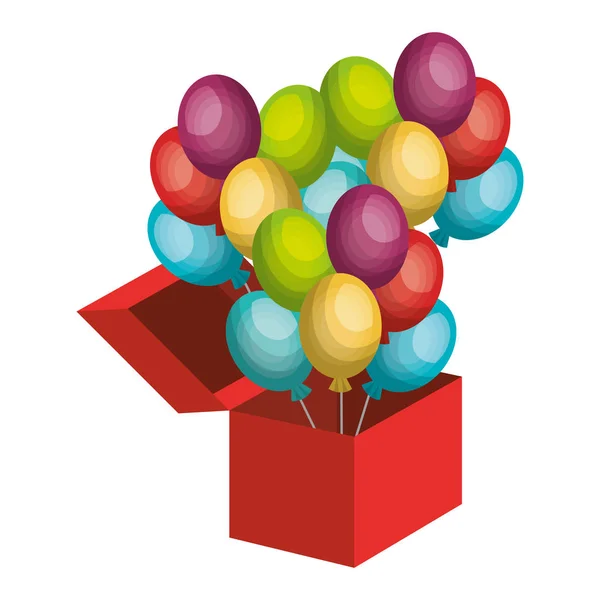Caixa de surprice com balões festa — Vetor de Stock