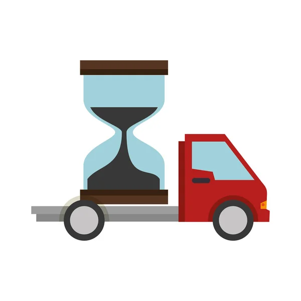 Servicio de entrega de camiones con reloj de arena — Vector de stock