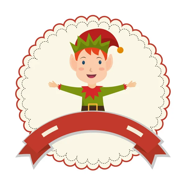 Felice carta di decorazione elfo Buon Natale — Vettoriale Stock