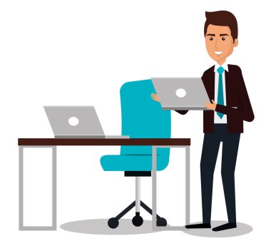 bilgisayarda çalışan iş adamı