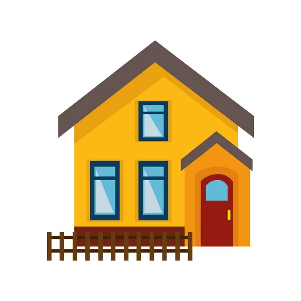 Cute house exterior isolated icon — Stock Vector