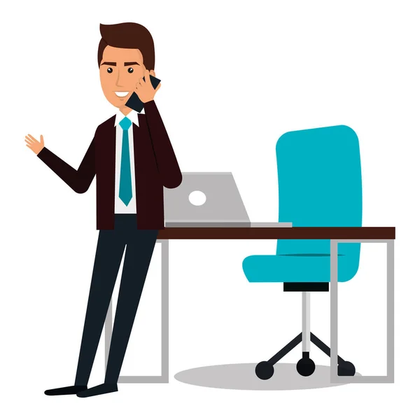 Empresario trabajando en computadora — Vector de stock