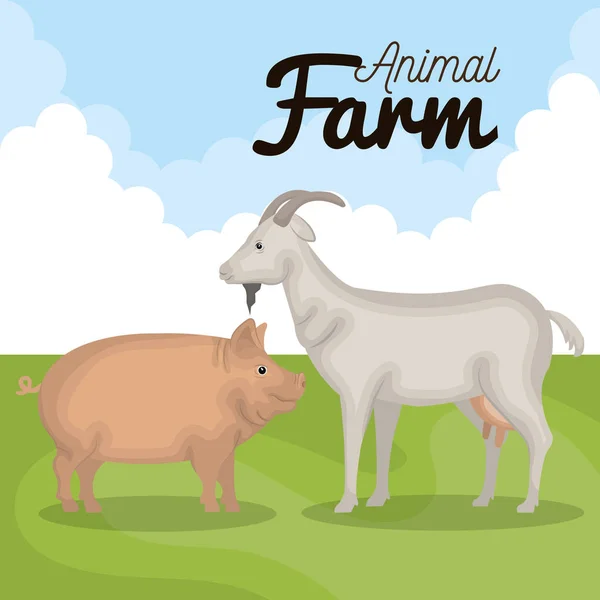 Granja de animales en el campo — Vector de stock