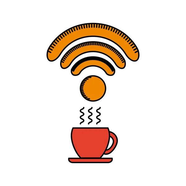 Taza de café con ondas inalámbricas — Vector de stock