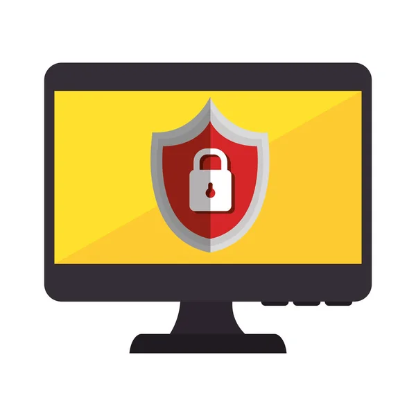 Monitorare il computer desktop con sistema di sicurezza — Vettoriale Stock