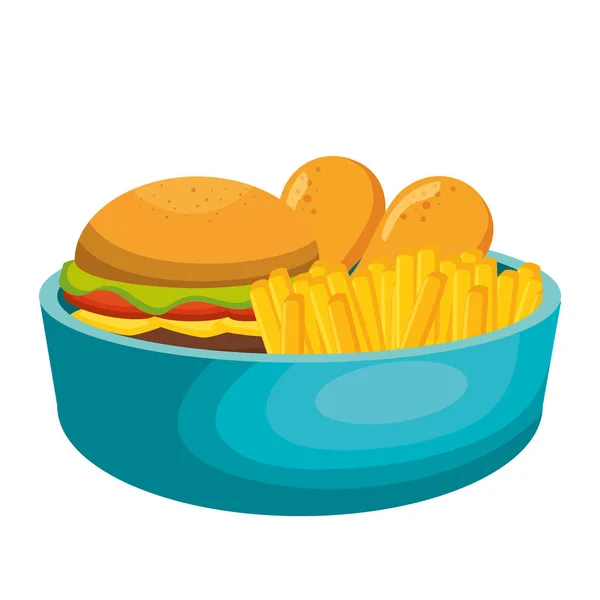 Schotel met fast food — Stockvector