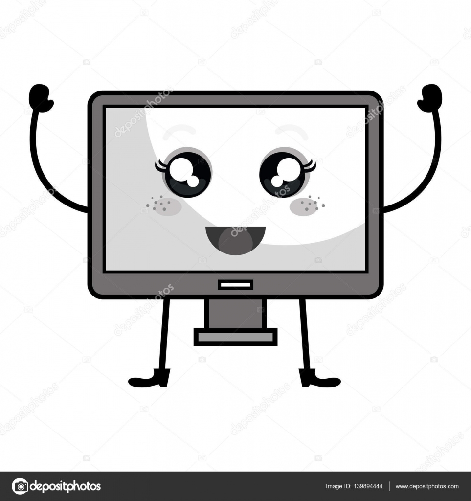 Monitor computer kawaii character — Stock Vector © yupiramos #139894444