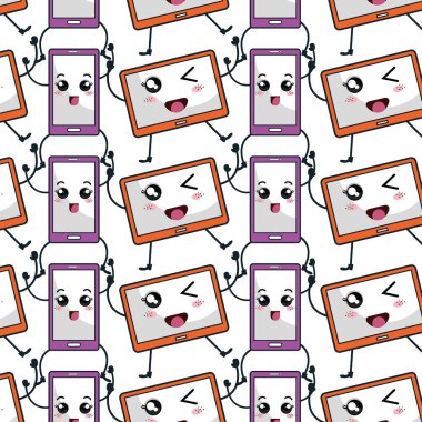 teknoloji cihazlar desen kawaii karakterler