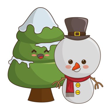 neşeli Noel ağacı kawaii stili