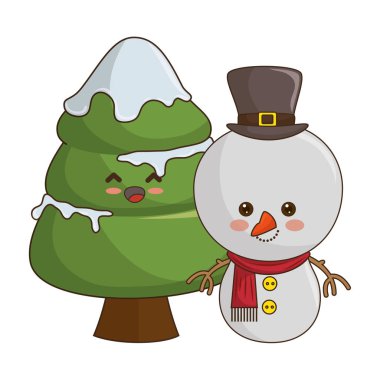 neşeli Noel ağacı kawaii stili