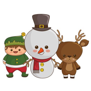 mutlu neşeli Noel kawaii stil karakterler