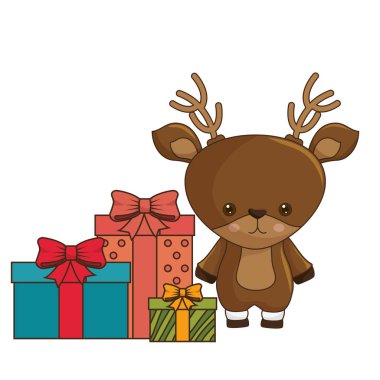 mutlu neşeli Noel Ren geyiği kawaii karakter