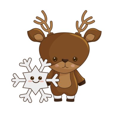 mutlu neşeli Noel Ren geyiği kawaii karakter