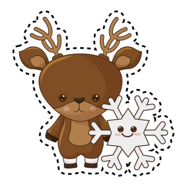 mutlu neşeli Noel Ren geyiği kawaii karakter