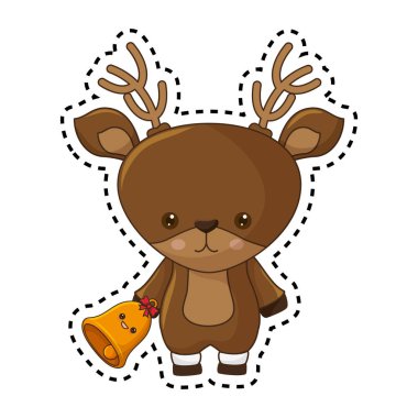 mutlu neşeli Noel Ren geyiği kawaii karakter