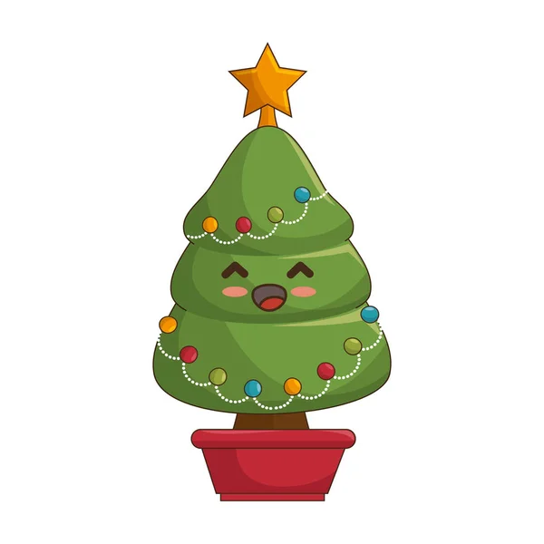 Feliz árbol de Navidad estilo kawaii — Vector de stock