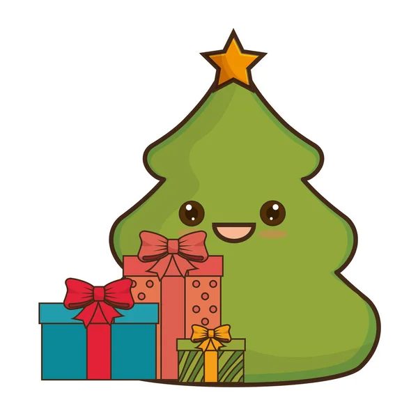 Frohe Weihnachtsbaum kawaii Stil — Stockvektor