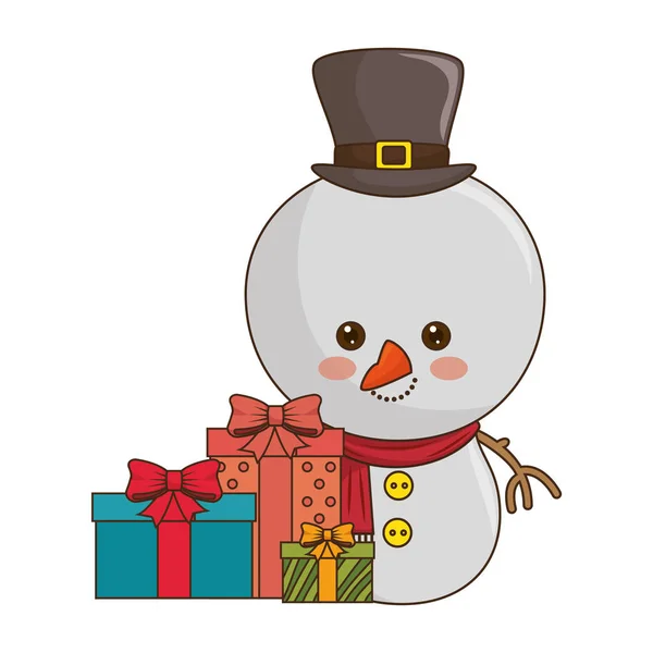 Feliz feliz Natal boneco de neve estilo kawaii — Vetor de Stock