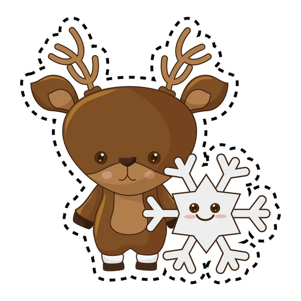 mutlu neşeli Noel Ren geyiği kawaii karakter