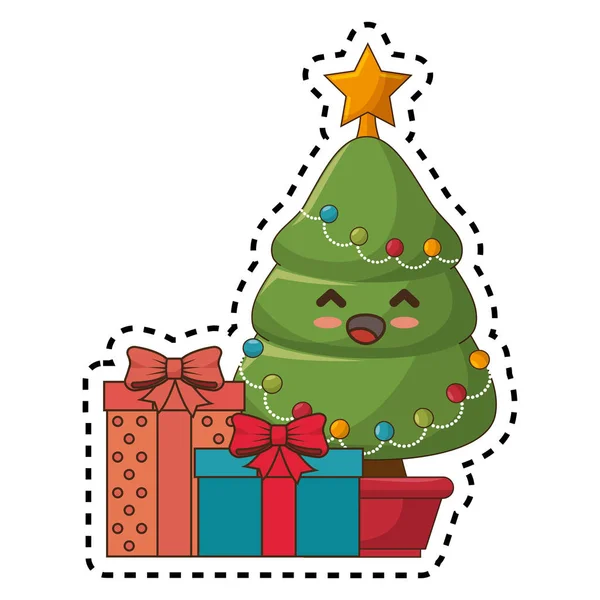 Frohe Weihnachtsbaum kawaii Stil — Stockvektor